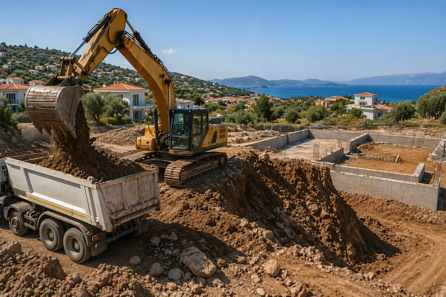 Urla’da hafriyat kazı ve temel hazırlığı